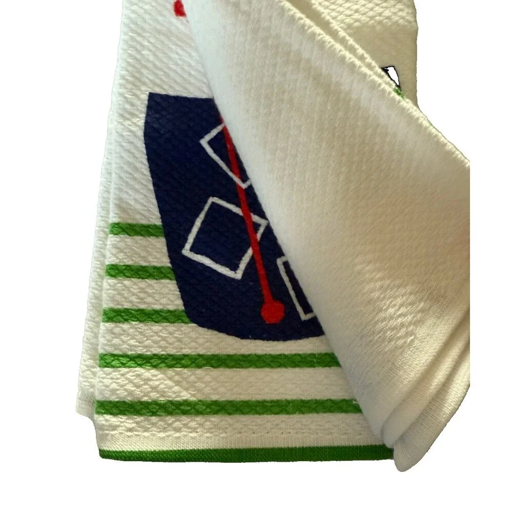 Kate Spade Kitchen Dish Towels Drinks Cocktails Martinis Cotton White Set of 2